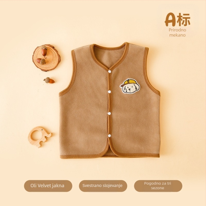 Dječji prsluk u korejskom stilu kardigana, austrijski velur, vezen karikature, zatvaranje na jedno kopče, za dob 3-8 godina