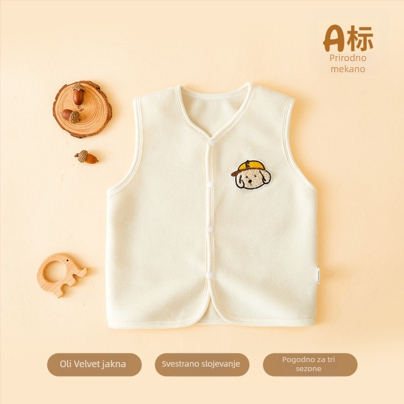 Dječji prsluk u korejskom stilu kardigana, austrijski velur, vezen karikature, zatvaranje na jedno kopče, za dob 3-8 godina