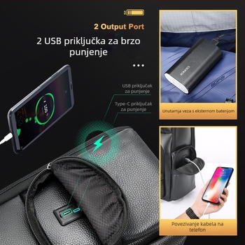Bo Pai kožni ruksak za laptop, 20–35L, USB priključak, muški poslovni ruksak