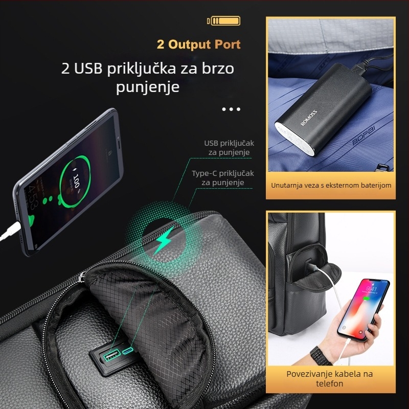 Bo Pai kožni ruksak za laptop, 20–35L, USB priključak, muški poslovni ruksak