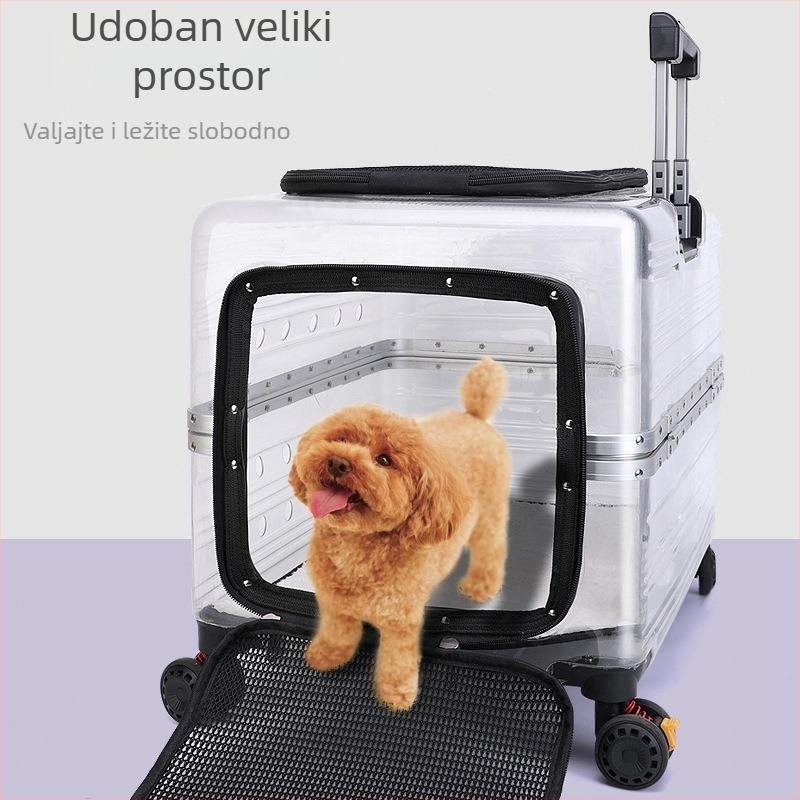 Prozirna PVC kutija za kućne ljubimce s kotačićima, 13 kg kapaciteta, prijenosna