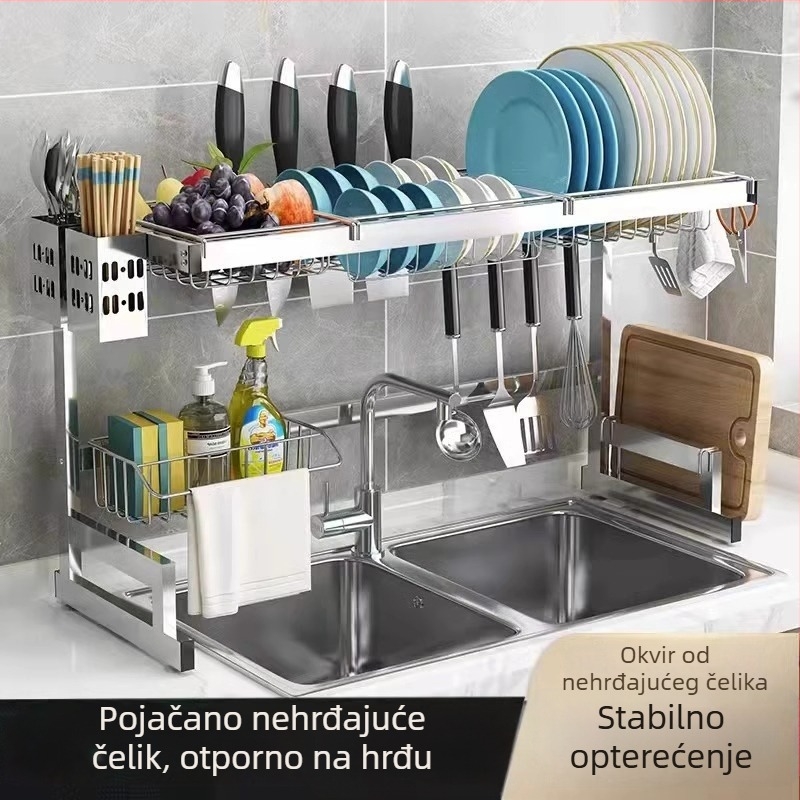 Nehrđajući čelični kuhinjski stalak za pohranu, višerazinski stalak za sudoperu i sušenje posuđa, držač noževa, višefunkcionalno skladištenje