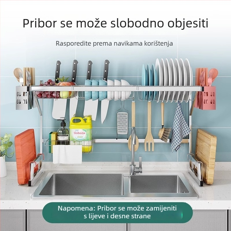 Nehrđajući čelični kuhinjski stalak za pohranu, višerazinski stalak za sudoperu i sušenje posuđa, držač noževa, višefunkcionalno skladištenje