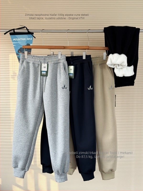 VIVI Unisex zimske duge hlače s Alpaca Fleece, 95% pamuk, srednje visoki pojas, ravni kroj