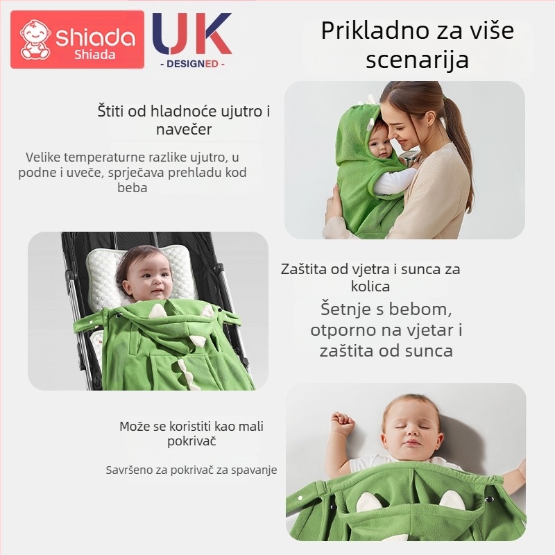 Dječji fleece kapuljača za prednje nošenje, jesen-zima, otporna na vjetar, višenamjenska deka za kolica, za 1–3 godine, 300–500 g