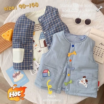 Dječji dvostrano podstavljeni vest za zimu s izvezenom karikaturom, unisex, za djecu 3-8 godina