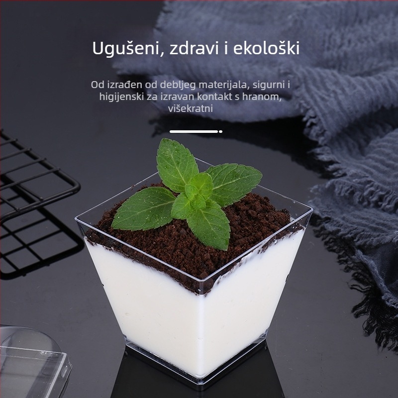 Jednokratna čašica za mousse, debeli dizajn, kreativna čašica za žele/deserte, model 7770, PS plast, s poklopcem, za pakiranje hrane
