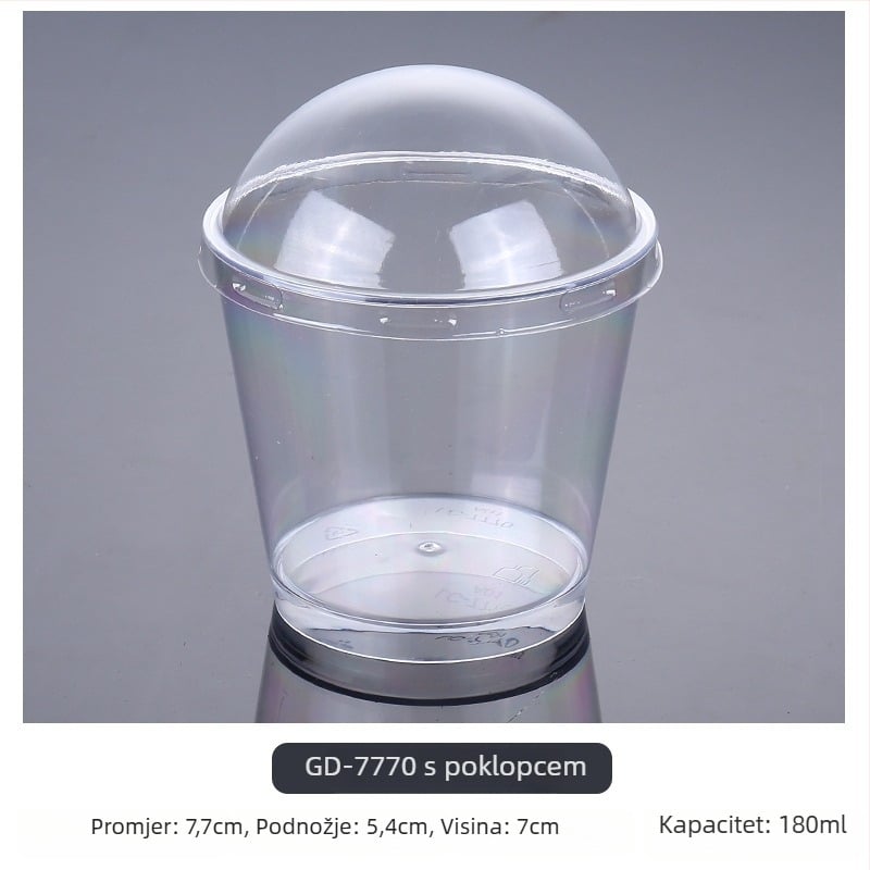 Jednokratna čašica za mousse, debeli dizajn, kreativna čašica za žele/deserte, model 7770, PS plast, s poklopcem, za pakiranje hrane