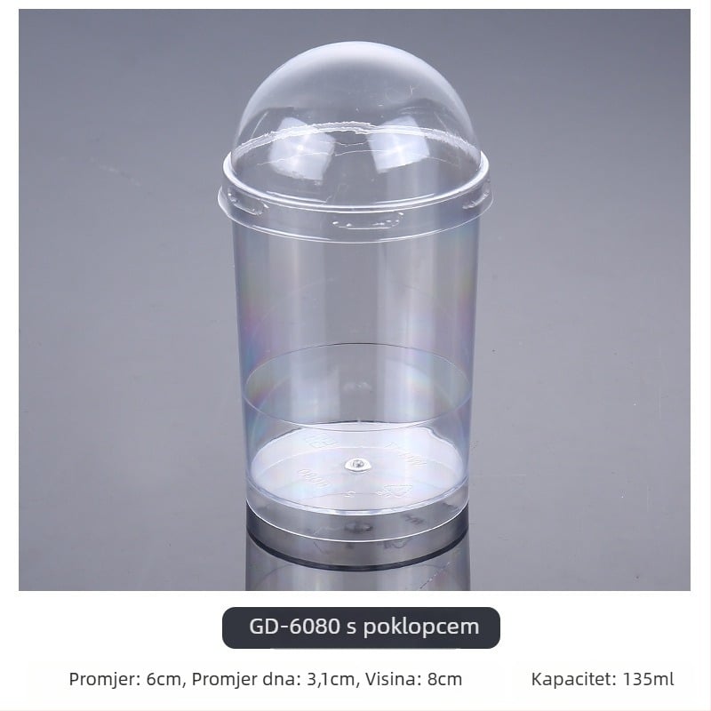 Jednokratna čašica za mousse, debeli dizajn, kreativna čašica za žele/deserte, model 7770, PS plast, s poklopcem, za pakiranje hrane