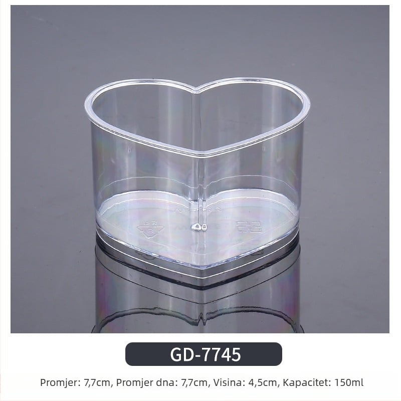 Jednokratna čašica za mousse, debeli dizajn, kreativna čašica za žele/deserte, model 7770, PS plast, s poklopcem, za pakiranje hrane