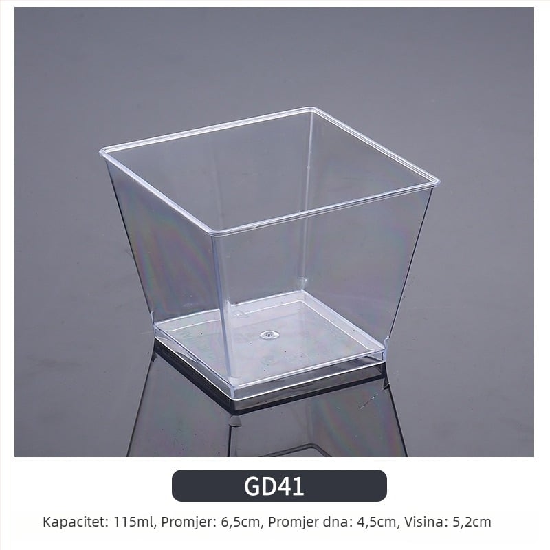 Jednokratna čašica za mousse, debeli dizajn, kreativna čašica za žele/deserte, model 7770, PS plast, s poklopcem, za pakiranje hrane