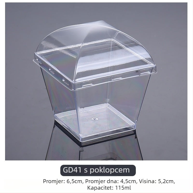 Jednokratna čašica za mousse, debeli dizajn, kreativna čašica za žele/deserte, model 7770, PS plast, s poklopcem, za pakiranje hrane