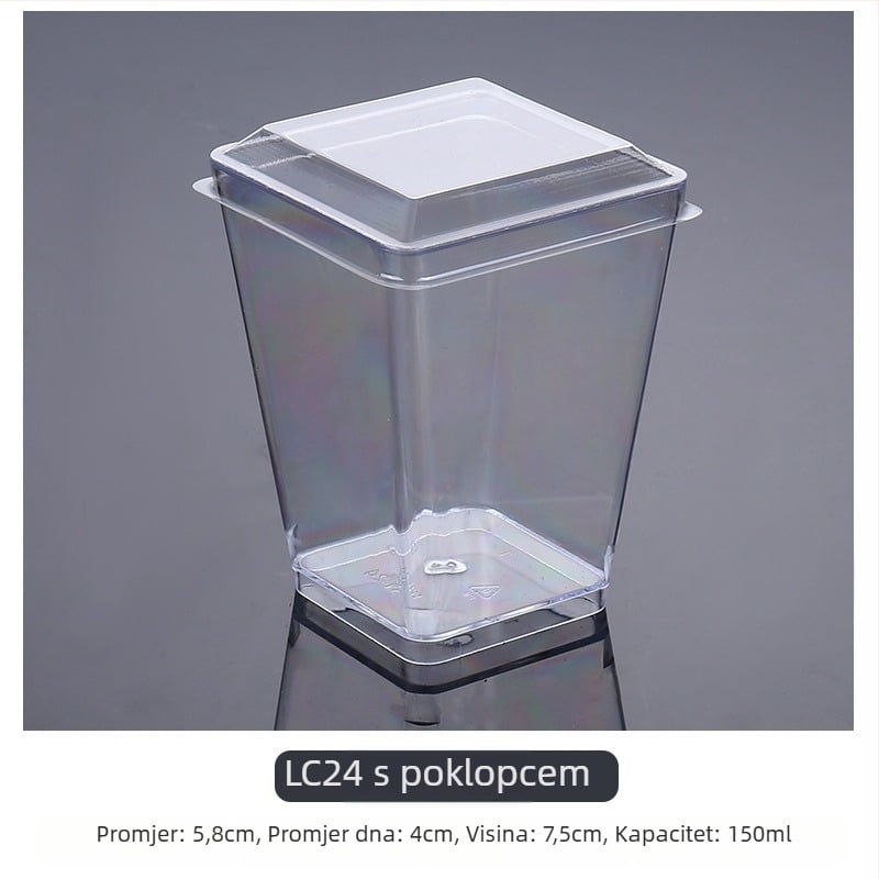 Jednokratna čašica za mousse, debeli dizajn, kreativna čašica za žele/deserte, model 7770, PS plast, s poklopcem, za pakiranje hrane