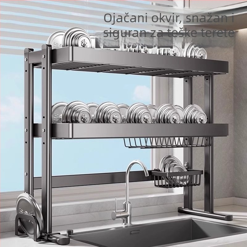 Stalak za posuđe iznad sudopera, karbonska čelična konstrukcija, višenamjenski kuhinjski organizator