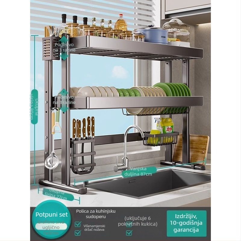Stalak za posuđe iznad sudopera, karbonska čelična konstrukcija, višenamjenski kuhinjski organizator