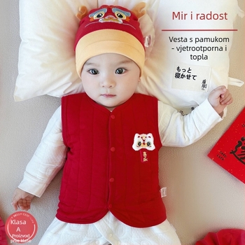 Dječji prsluk za jesen i zimu, vanjski materijal 100% pamuk s podstavom i punjenjem poliesterom, kineskog stila kardigan, pogodna za dob 0–1 godina, Sigurnosna razina A