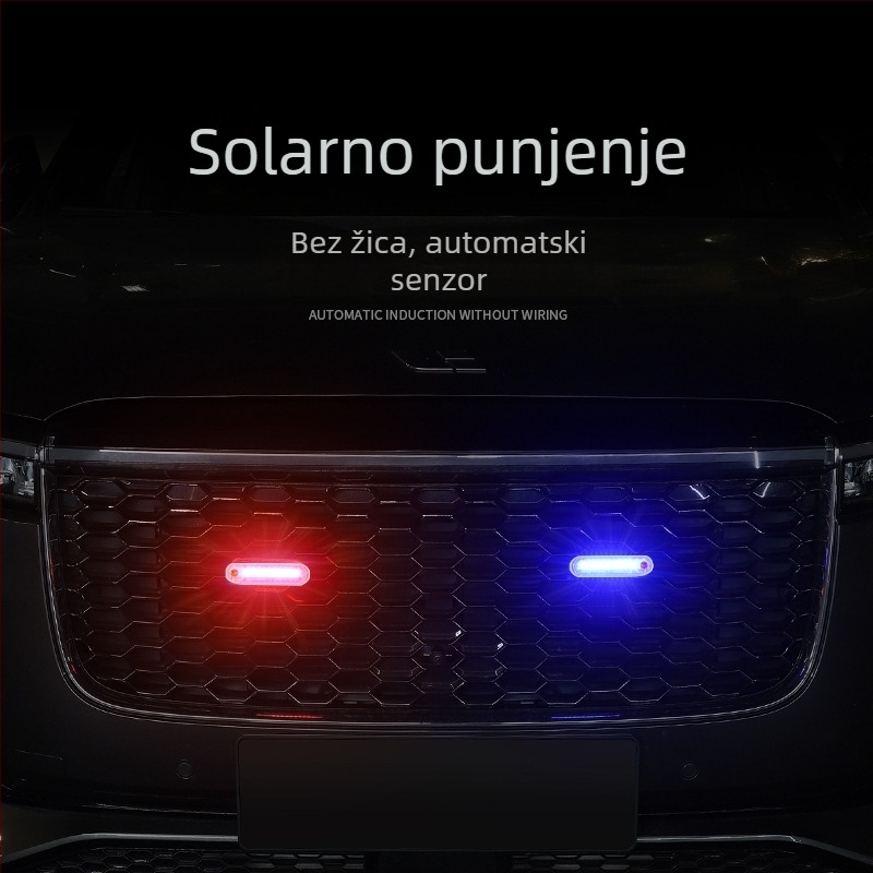 Stražnja LED svjetla za automobile i motocikle, solarno napajanje, crveno-plavo treperenje, bežična montaža (3W, 5V, 2A, model A1, ABS kućište)