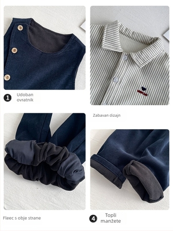 Korejski stil dječji kostim, dvodijelni set, corduroy tkanina s 50% pamuka, prugasti uzorak, za uzrast 1–3 godine, jesen-zima