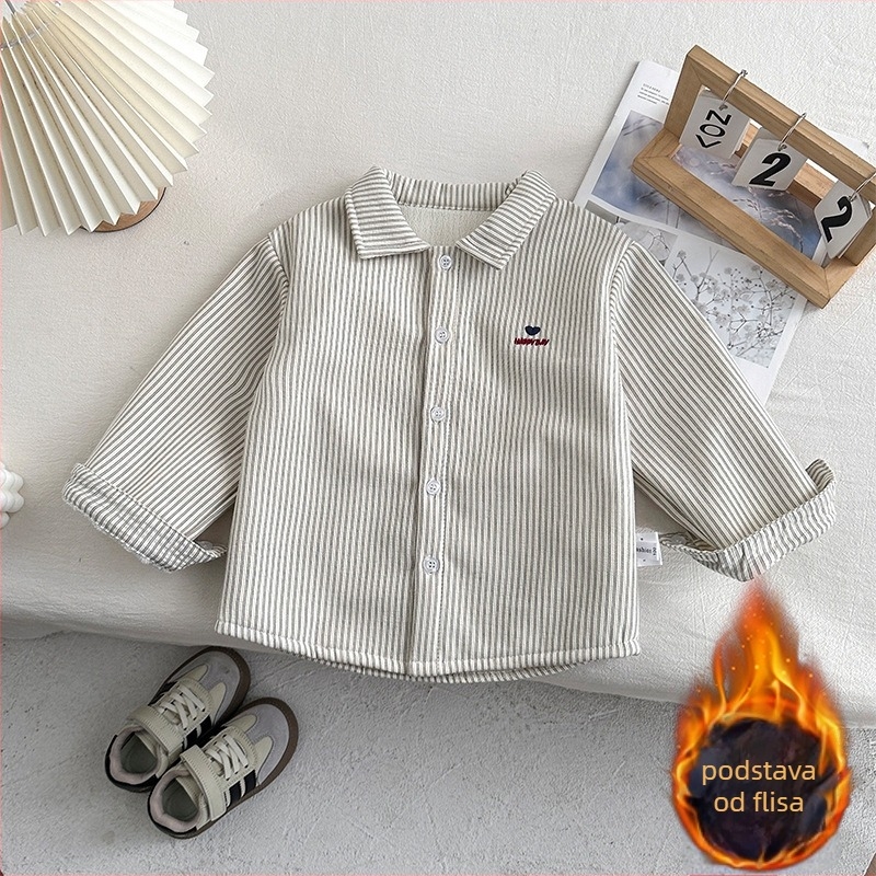 Korejski stil dječji kostim, dvodijelni set, corduroy tkanina s 50% pamuka, prugasti uzorak, za uzrast 1–3 godine, jesen-zima