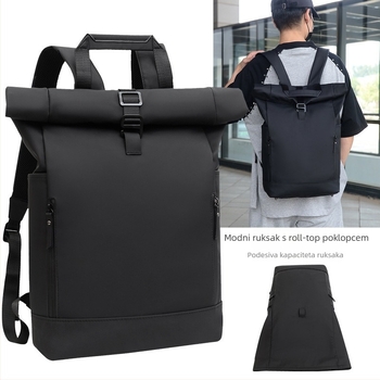 Ruksak za prijenosno računalo s roll-top zatvaranjem i vodootpornim PU, za poslovna putovanja, gradski minimalistički stil (20-35L, kompatibilan s 15-inčnim laptopom, trake s zračnim jastukom)