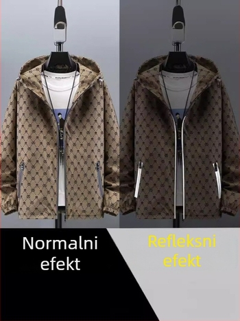 Muška sportska jakna s kapuljom, široki kroj, prugasti uzorak, zatvarač, poliester tkanina