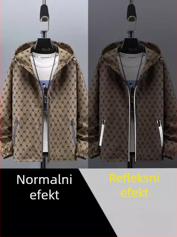 Muška sportska jakna s kapuljom, široki kroj, prugasti uzorak, zatvarač, poliester tkanina