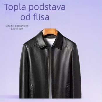 Muška PU kožna jakna, produžena dužina, udoban kroj, rever ovratnik, otklopivi krzneni ovratnik