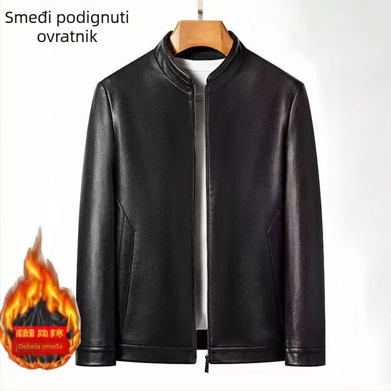 Muška PU kožna jakna, produžena dužina, udoban kroj, rever ovratnik, otklopivi krzneni ovratnik