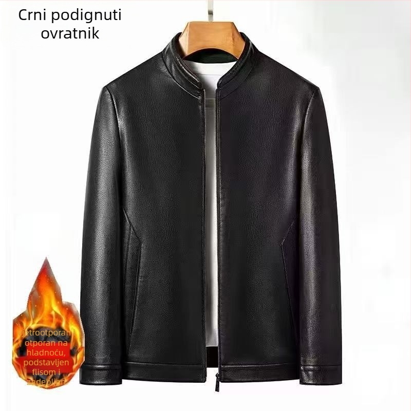 Muška PU kožna jakna, produžena dužina, udoban kroj, rever ovratnik, otklopivi krzneni ovratnik