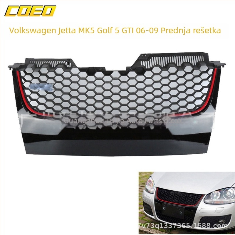 Prednja rešetka za VW Jetta MK5 / Golf 5 GTI 2006-2009, ABS plast, montaža na branik, težina 1670 g
