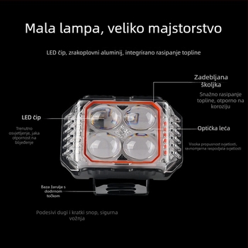 LED prednje svjetlo za motocikl s trostrukim dizajnom četverolistne detelje, 3000 lm, 20 W, 12-80 V, IP67