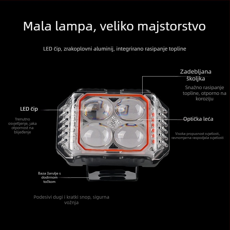 LED prednje svjetlo za motocikl s trostrukim dizajnom četverolistne detelje, 3000 lm, 20 W, 12-80 V, IP67