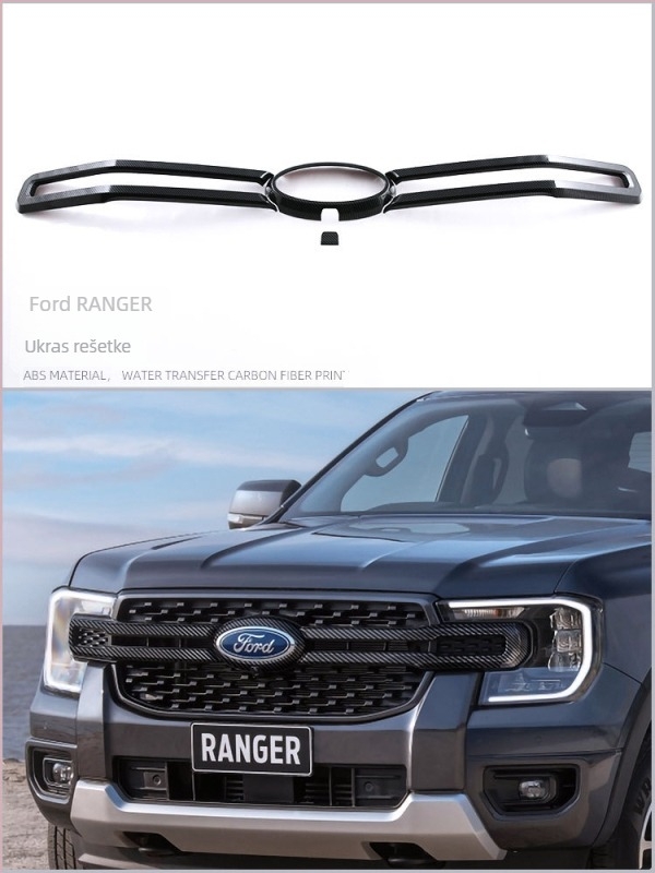 Središnji mrežni ukrasni trak za prednji dio Ford Rangera — ABS plastika, montaža na branik, model 23-24, dodatak br. 23.14.09A