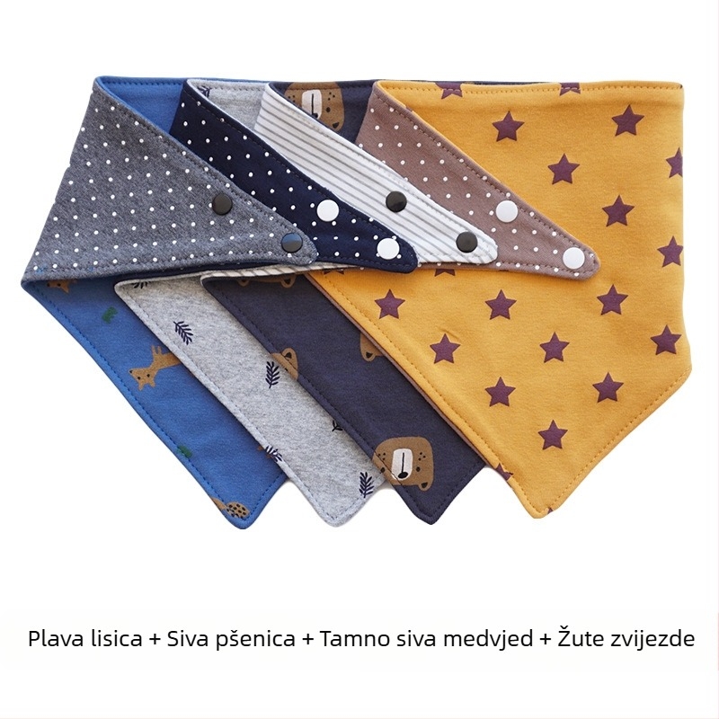 Pamukasta trokutasta baveta za bebe, dvostrani dizajn, džepić za pljuvačku, unisex, 0–5 godina