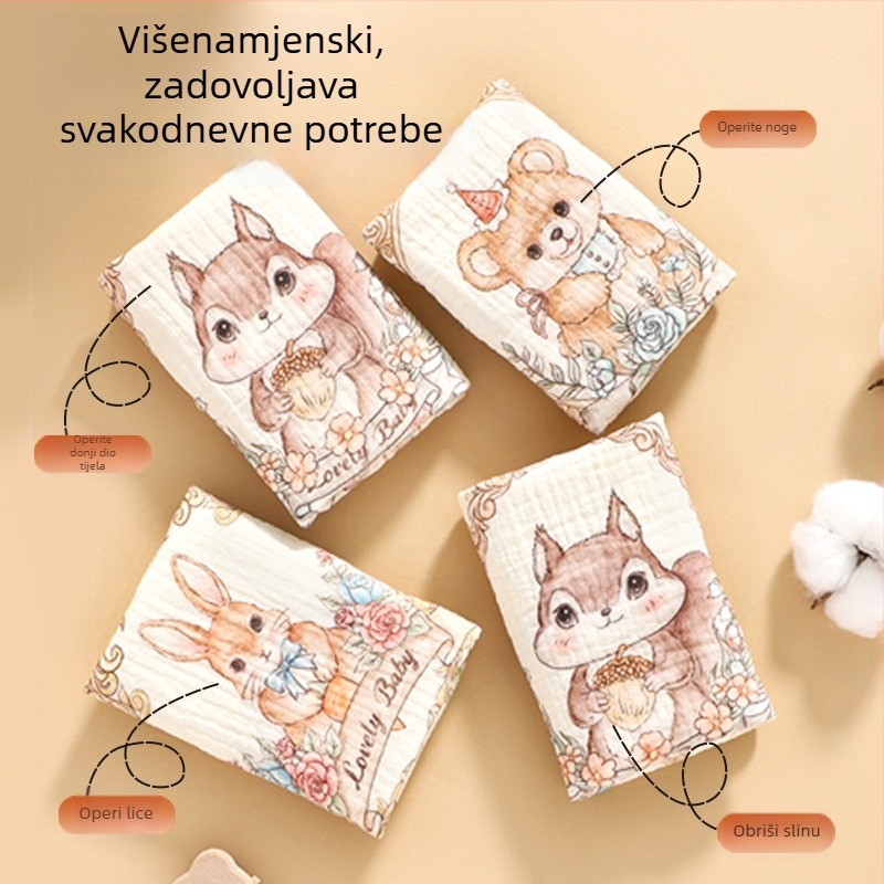 Bebin ručnik za lice od 100% pamuka, crtani uzorak, šivanje i tisak, težina ispod 50 g, Strong Baby