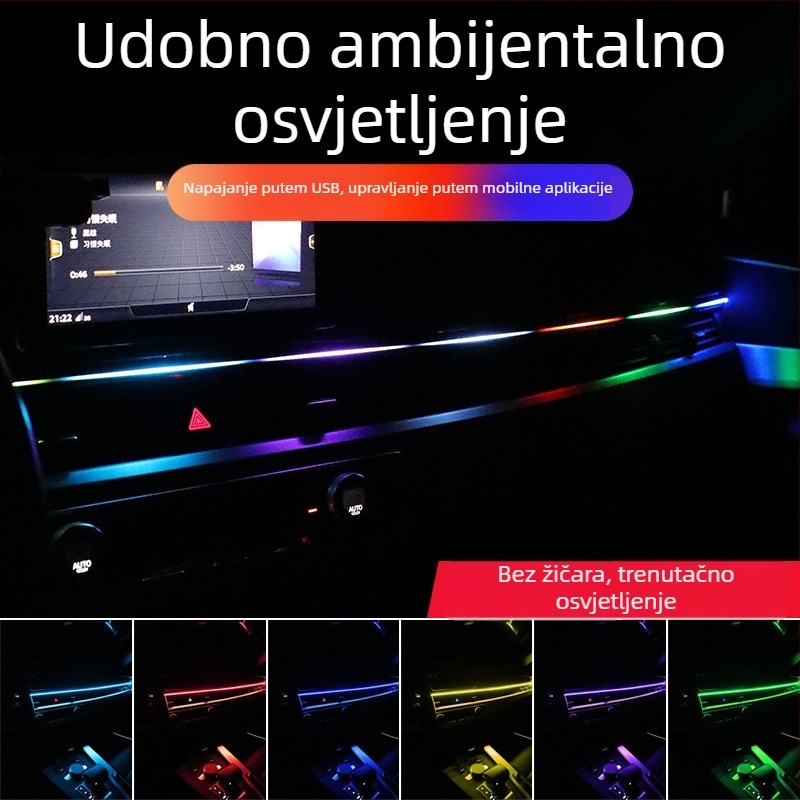 LED atmosfersko svjetlo za automobilsku središnju konzolu, akrilni materijal, 3W, 5V, 0,15A