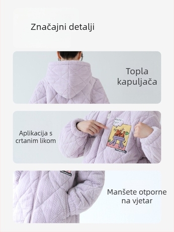 Dječje zimske pidžame za djevojčice, tri sloja quilted, 100% poliester, karikatura uzorak, za dob djece preko 8 godina