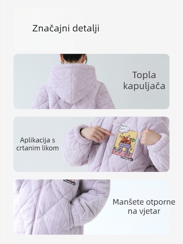Dječje zimske pidžame za djevojčice, tri sloja quilted, 100% poliester, karikatura uzorak, za dob djece preko 8 godina