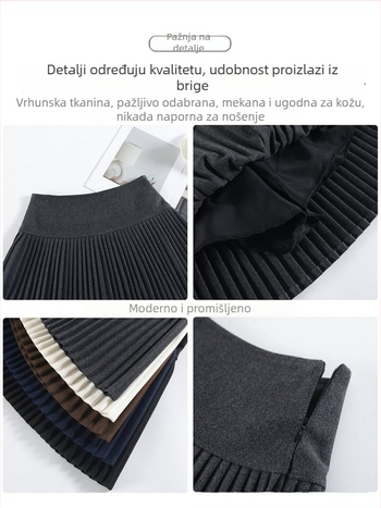 Plisirana vunena suknja, A-linija, japansko-korejski casual stil, zima 2025, poliester 95%+