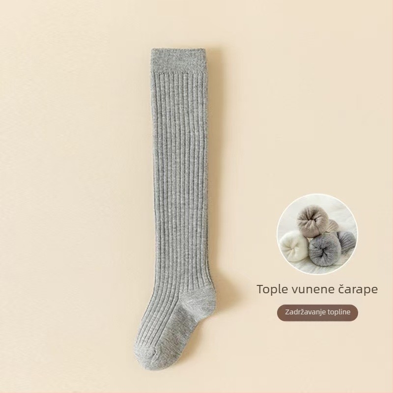 Dječje čarape do koljena, debele i podstavljene flisom, prozračne, jednobojne, zimske; sastav: poliester/nylon/akril/vuna/elastan