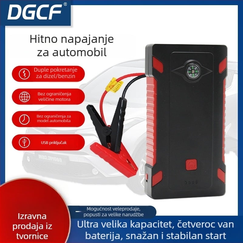 DGCF Automobilski startni power bank s kompasom i spasilačkom svjetlošću za vanjsku hitnu energiju (CE, FCC)