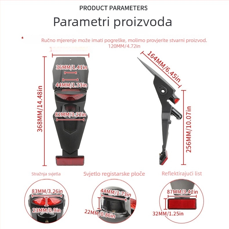 LED stražnje svjetlo za 12V motocikl s ABS kućištem i reflektorom, vijek trajanja 30.000 sati