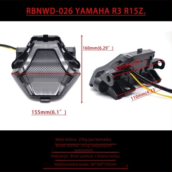 Zadnja svjetlost motocikla, model RBNWD-026, 1W LED, 12V, kompatibilno s DC-12V univerzalom i Yamahom