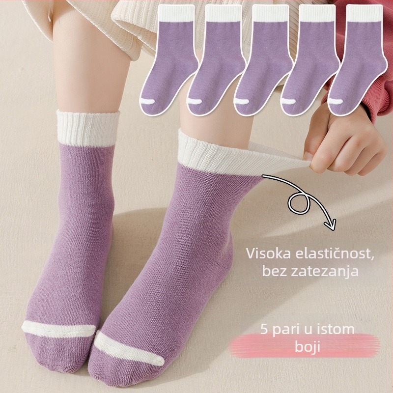 Dječje sportske čarape za djevojčice, jacquard pletenina, 78% pamuk, srednje dužine do lista, prozračne, upijaju vlagu, paket od 5 para