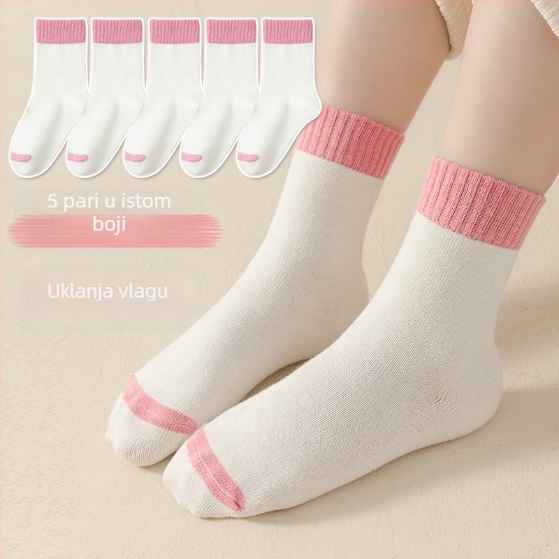 Dječje sportske čarape za djevojčice, jacquard pletenina, 78% pamuk, srednje dužine do lista, prozračne, upijaju vlagu, paket od 5 para