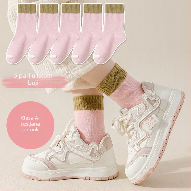 Dječje sportske čarape za djevojčice, jacquard pletenina, 78% pamuk, srednje dužine do lista, prozračne, upijaju vlagu, paket od 5 para