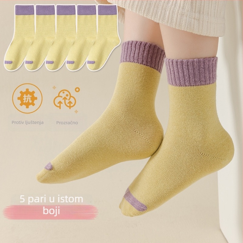 Dječje sportske čarape za djevojčice, jacquard pletenina, 78% pamuk, srednje dužine do lista, prozračne, upijaju vlagu, paket od 5 para
