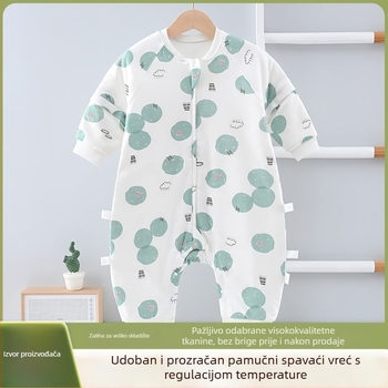 Spavaći vreć za bebe i malu djecu s odvojivim rukavima, vanjski i podstavni sloj od čistog pamuka 95%+, poliester punilo, metalni zatvarač, otisnut uzorak, za zimu i jesen