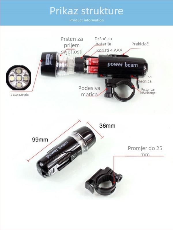 Odakon 5-LED set svjetala za bicikl za noćnu vožnju