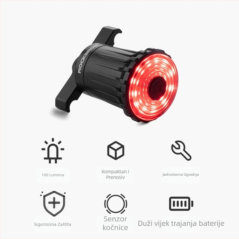 Stražnja svjetiljka za bicikl s inteligentnom detekcijom kočnice i svjetlom upozorenja za noćnu vožnju - ROCKBROS